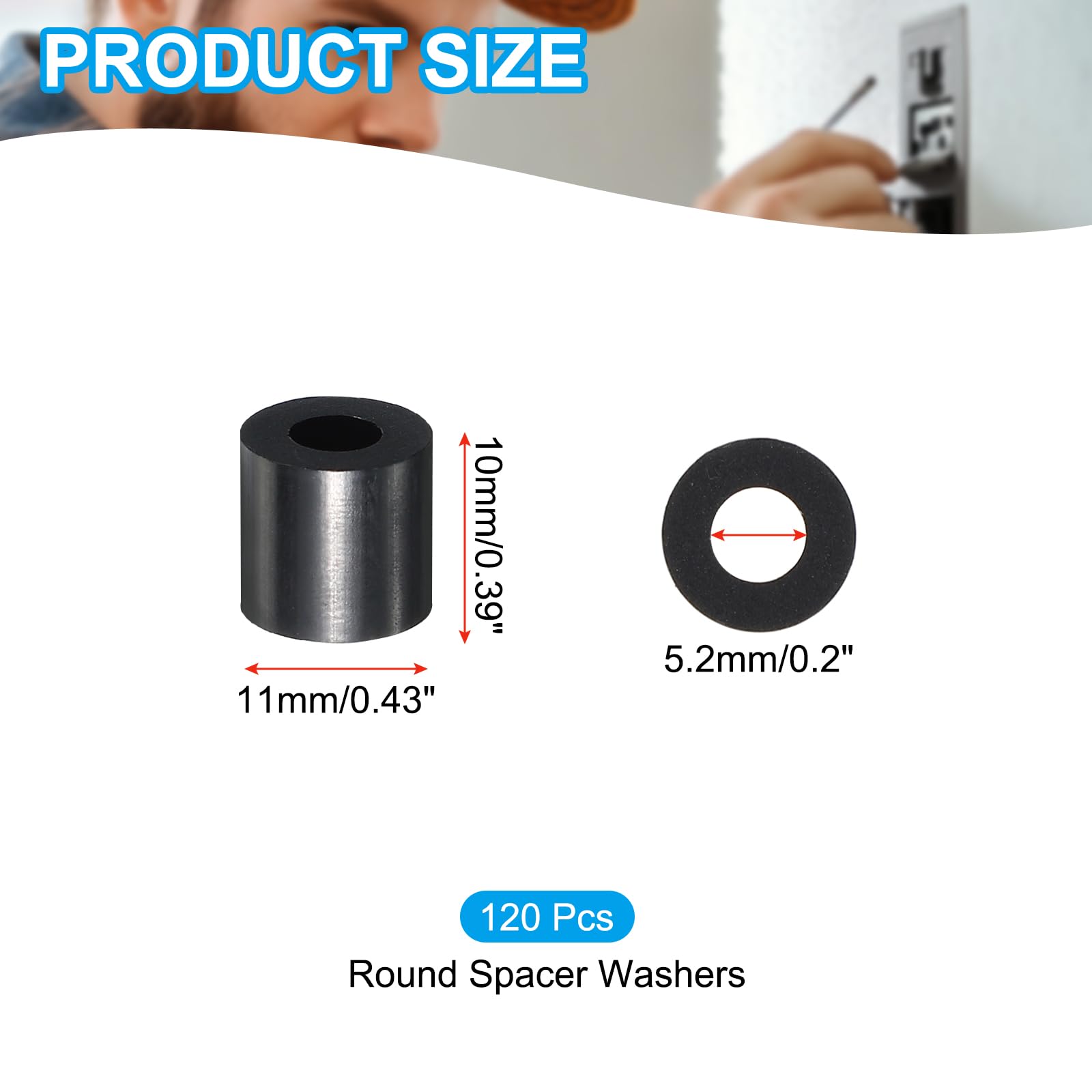 PATIKIL M5 Black ABS ID 5.2mm,OD 11mm,Length 10mm, Nylon Round Spacer Washers - Image 2