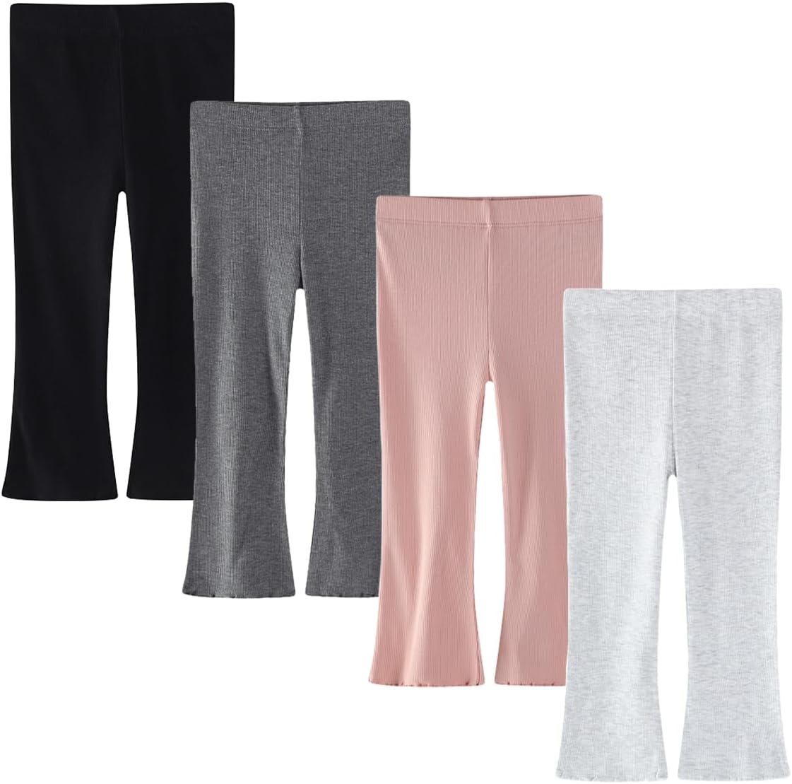 Baby Toddler Girl Flare Pants 4 Pack Toddler Bell Bottom Leggings Girls Soft Cotton Ribbed Ruffle Pants Clothes