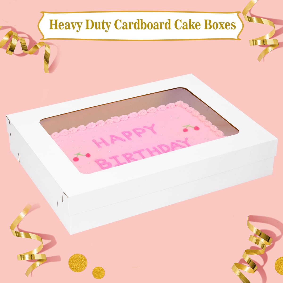 66,5 x 49,5 x 12,7 cm, 6 Stück, volle Kuchenbox mit Fenster, große Backboxen, gewellte, rechteckige Kuchenboxen für Donuts, Muffins, Cupcakes, Brownie, Gebäck, Dekorzubehör