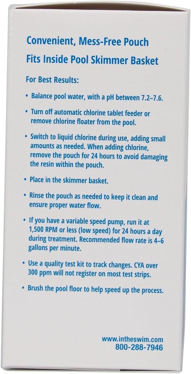 In The Swim ClearAway CYA Lowers Cyanuric Acid Levels Up to 20 PPM Per Week - Use in Skimmer Basket with Pump Running 24x7