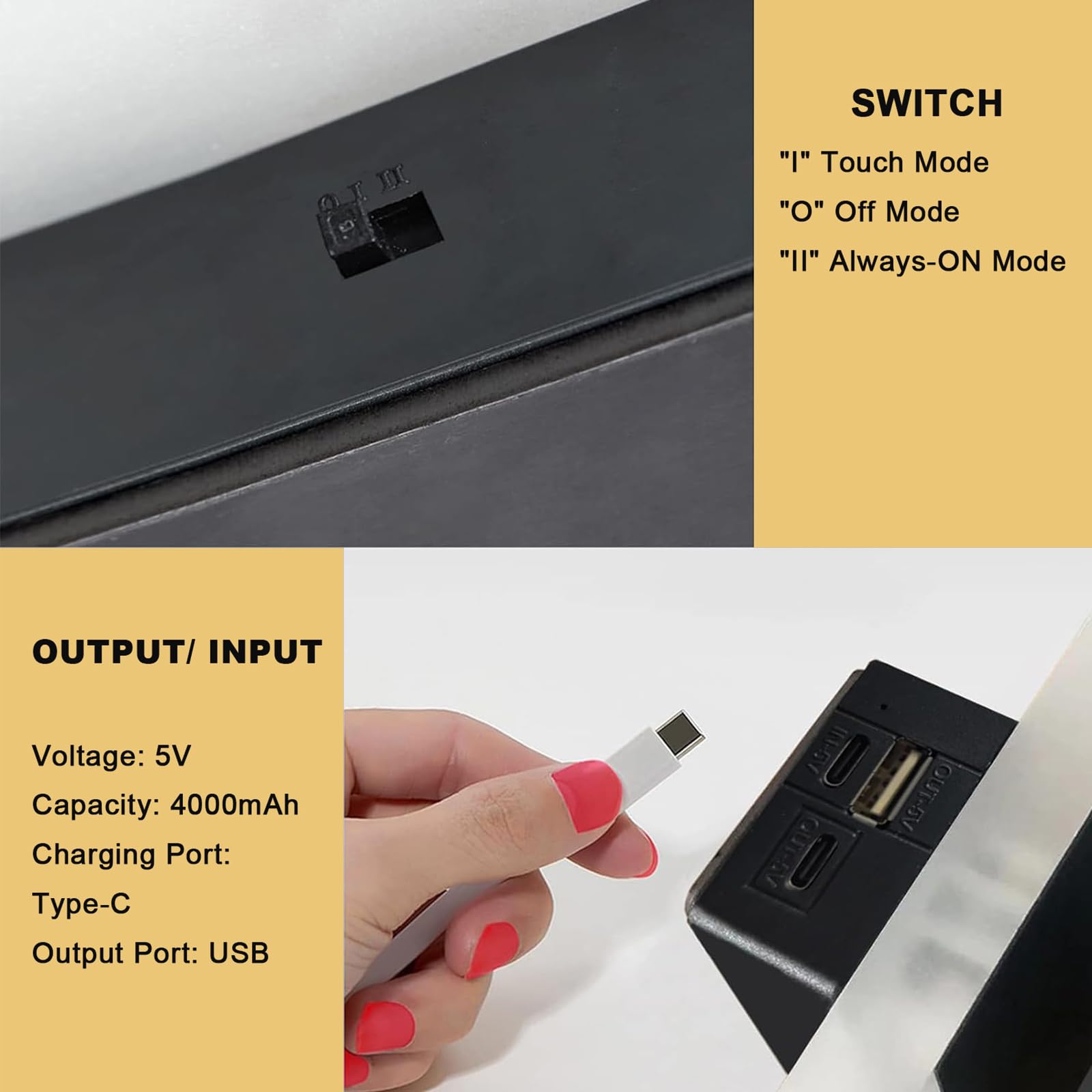 VOMI Applique Murale à Batterie, LED Rechargeable USB Lampe Murale à Piles avec Interrupteur, Lampe de Chevet Chambre Lampe Magnétique Sans Fil Éclairage Mural Tactile Dimmable 3 Luminosité, 3000K