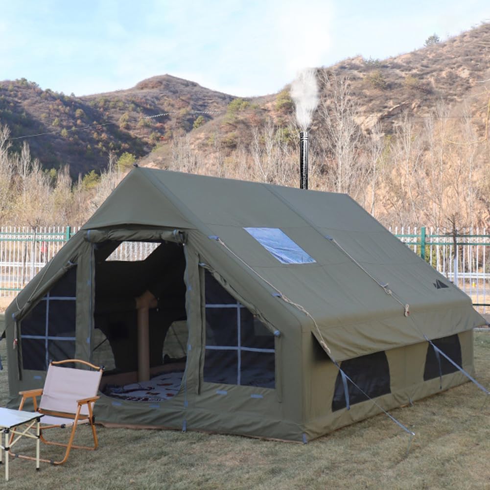 Sport Tent Aufblasbares Zelt Wasserdicht Hauszelt Stehhöhe Haus Baumwolle Luxus Wohnzelt Campingzelt Ofenloch Luftzelt 4-6 Personen Familienzelt