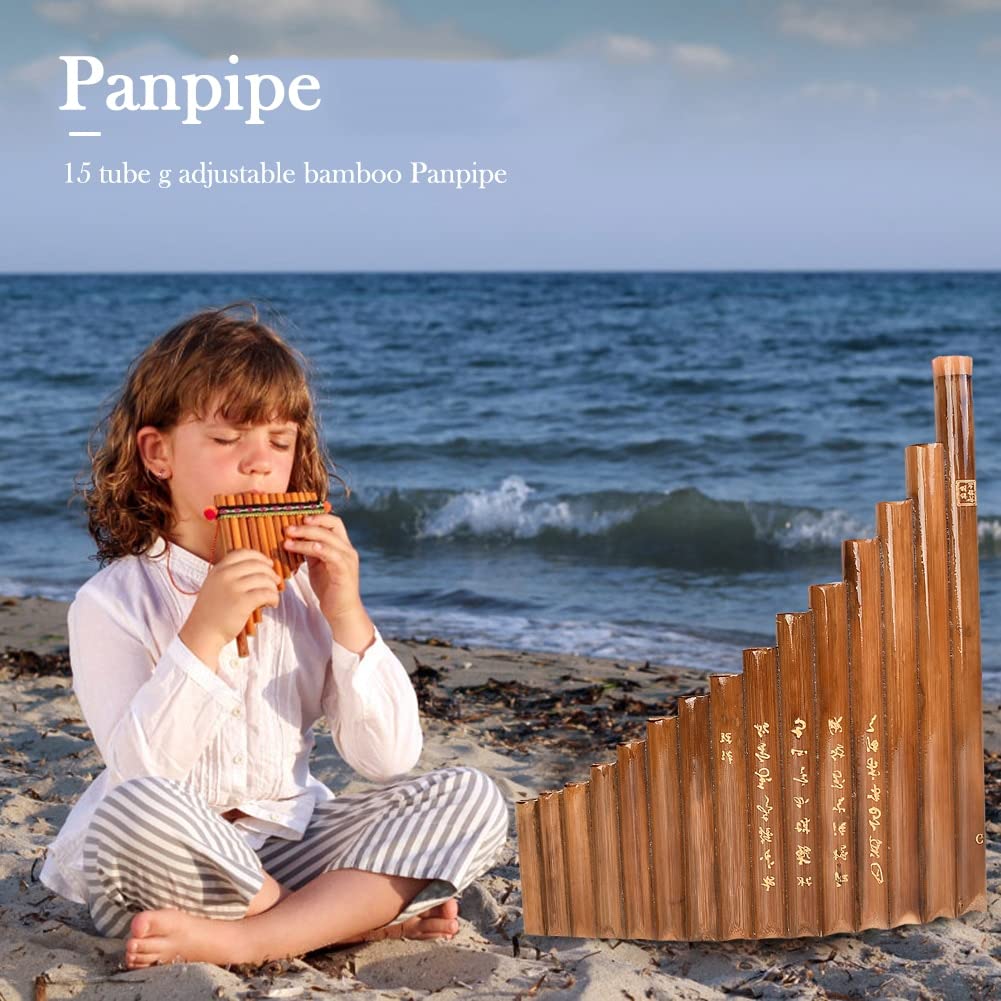 Flauta de Pan, 15 tubos, instrumento de viento de bambú, llave G, Panpipe, instrumento de viento de madera tradicional chino con bolsa de barra de limpieza
