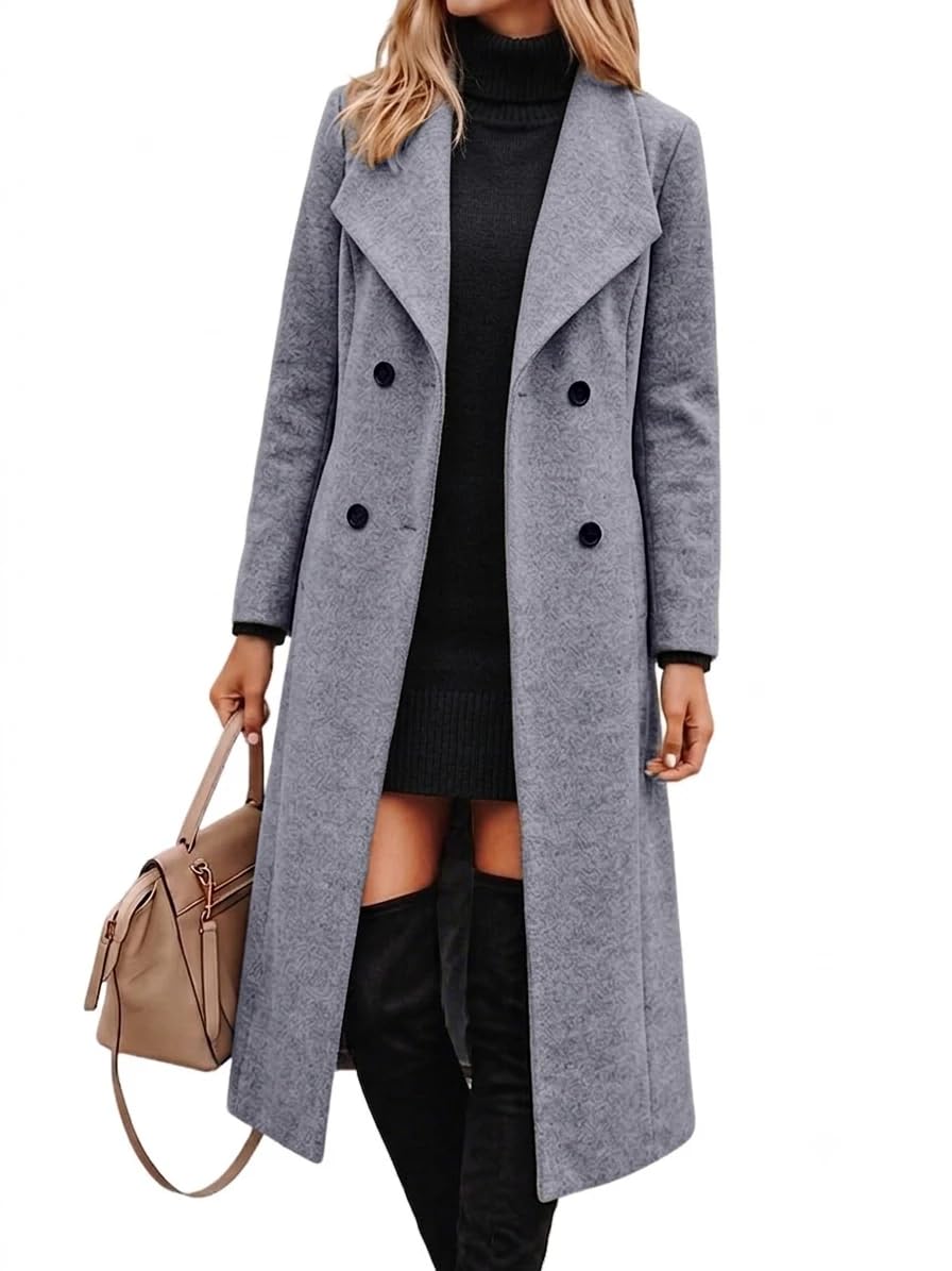 Womens Vintage Double Breasted Long Wool Jacket Pea Coat-image-27