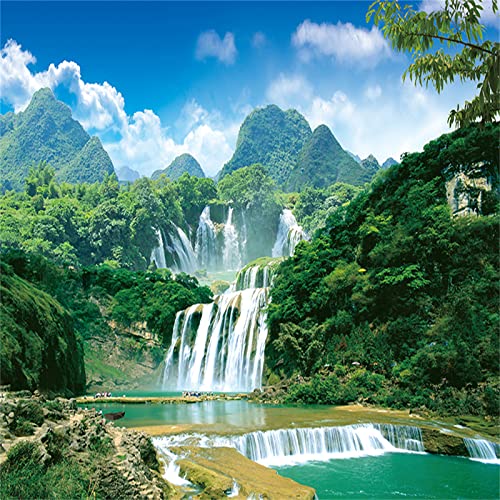 Castle Peak Green Plant Waterfall Wall Murals, 3D Fashion Mural Wallpaper, Wall Decal Easy Peel And Stick Apply To Living Room（78.7"W X 55.2"H） #TOP11