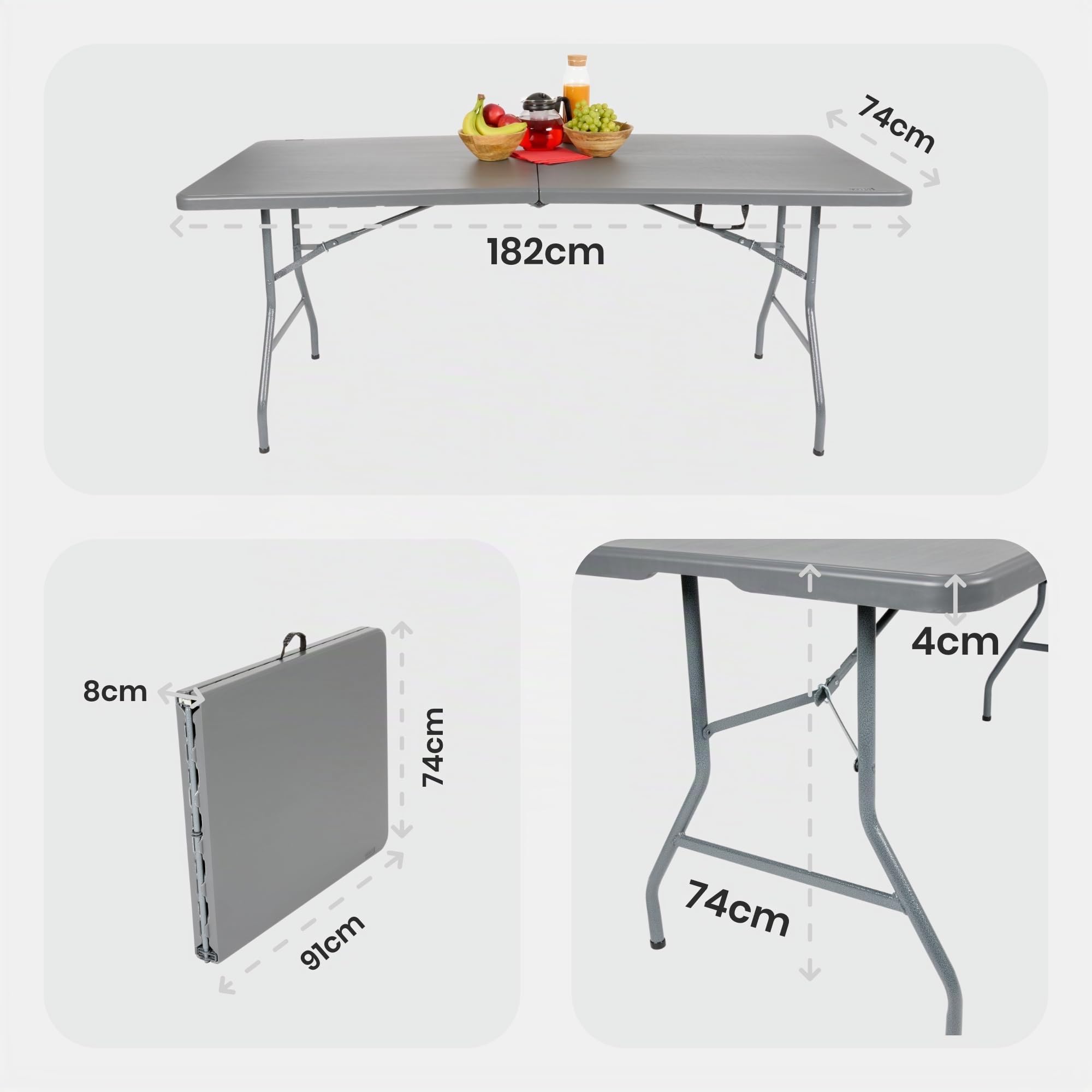 Arebos Carpa cervecera Juego de 3 Piezas Mesa + 2 x Banco | Juego de Carpa para Interior - Exterior | Plegable y con asa de Transporte Mesa de Camping | Antracita