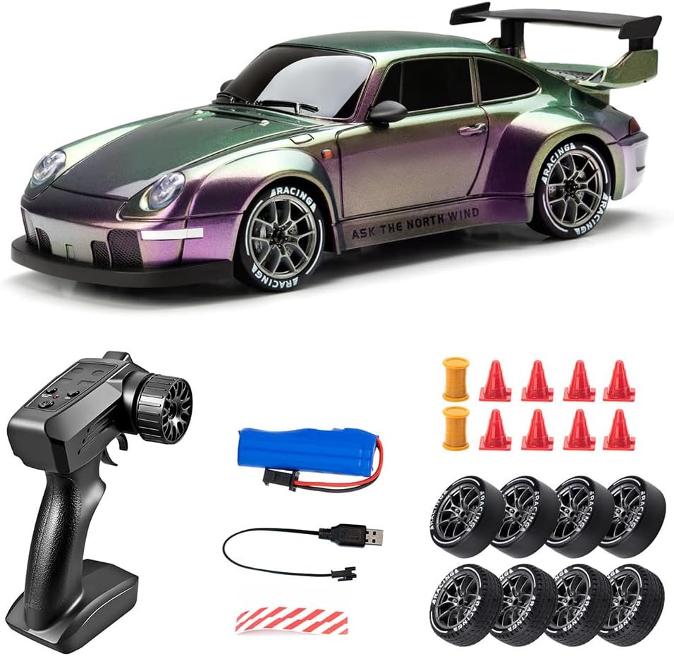 RC Drift Car, 1:24 Scale Remote Control Vehicle with LED Lights, 2.4GHz 4WD High Speed RC Cars, Drifting Tires＆Two Speed Modes, Racing Sports Toy Gift for Adults Boys Girls (Colorful)