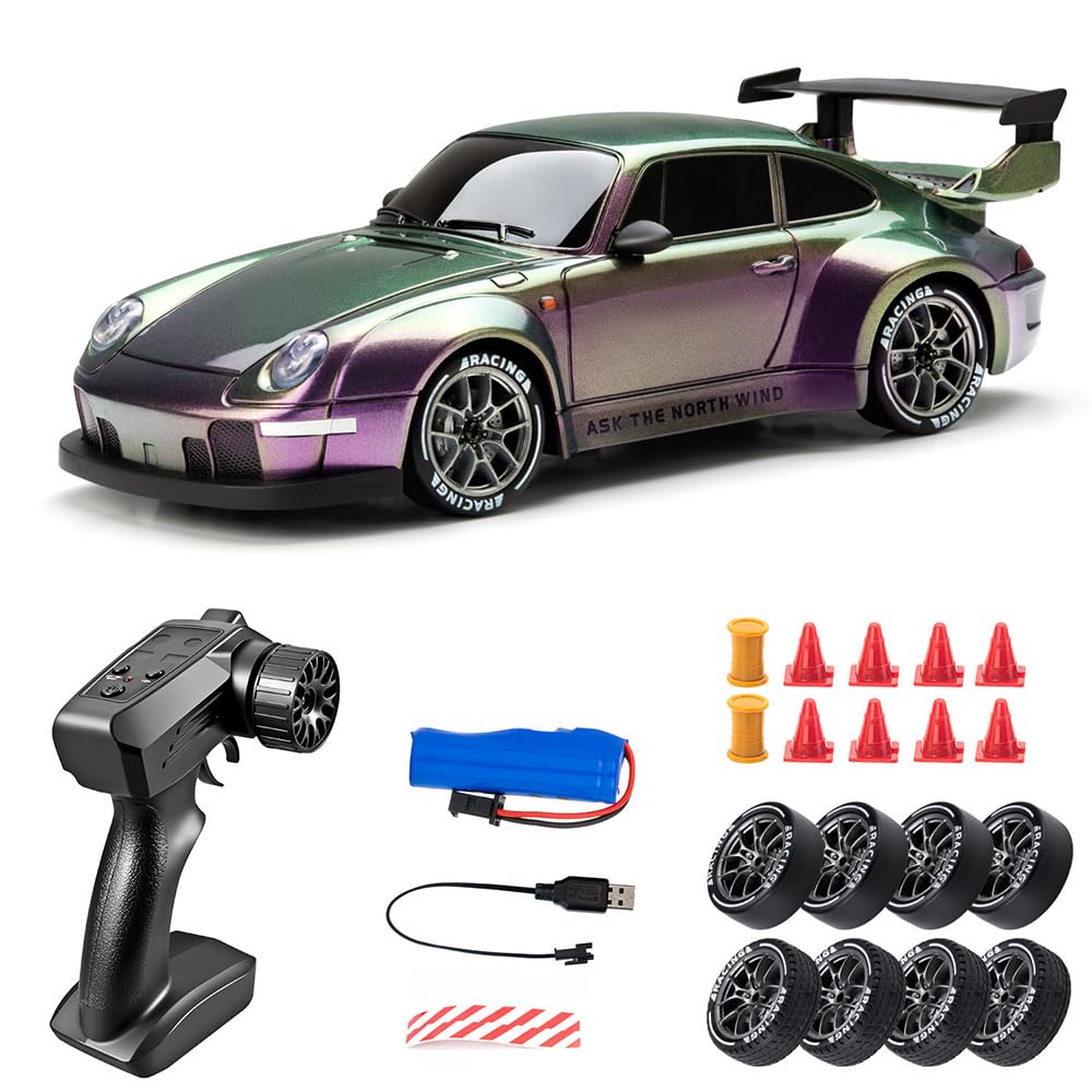 RC Drift Car, 1:24 Scale Remote Control Vehicle with LED Lights, 2.4GHz 4WD High Speed RC Cars, Drifting Tires＆Two Speed Modes, Racing Sports Toy Gift for Adults Boys Girls (Colorful)
