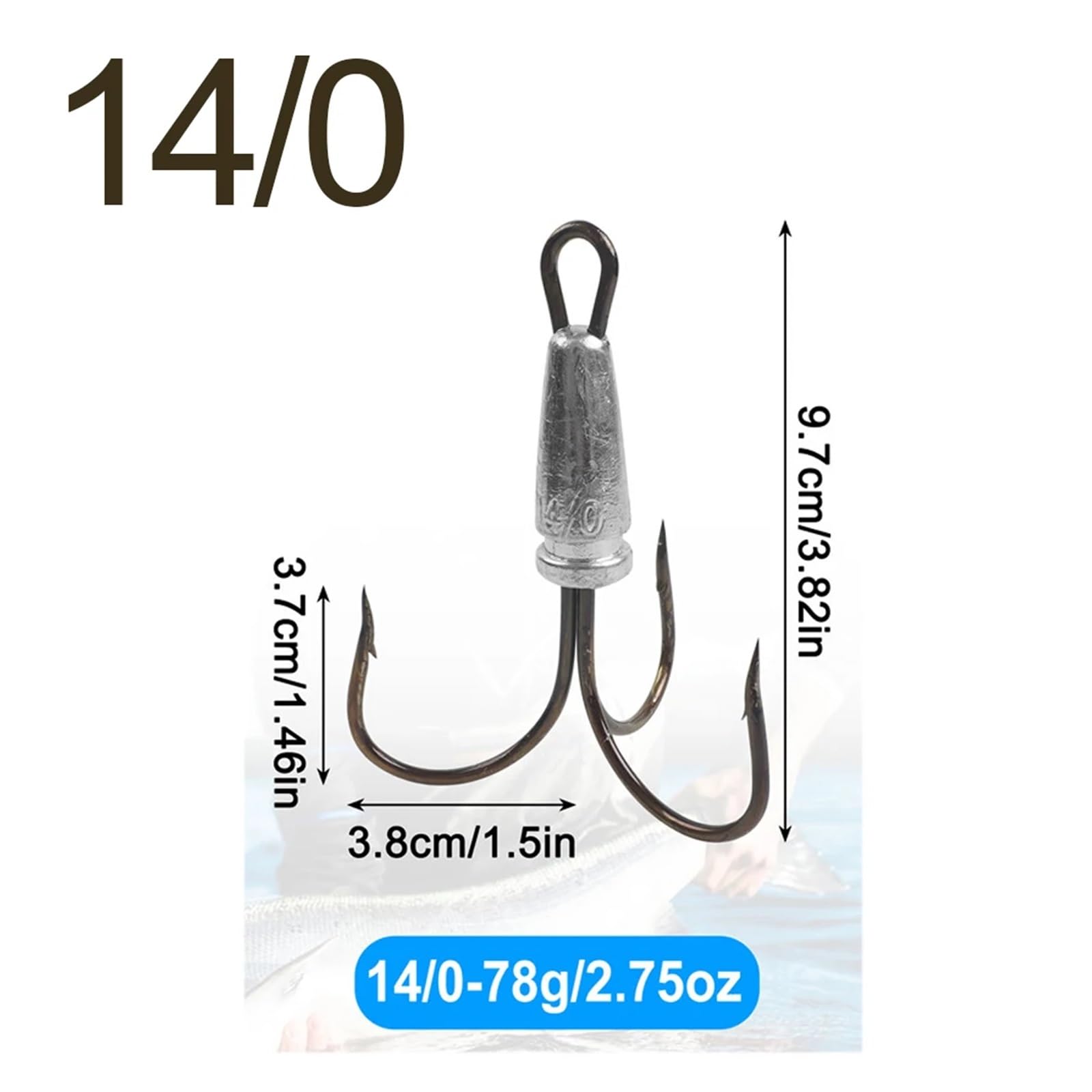 4 anzuelos triples con Peso for Pesca, de búnker Grande, Grandes, 12/0, 14/0 — view 2