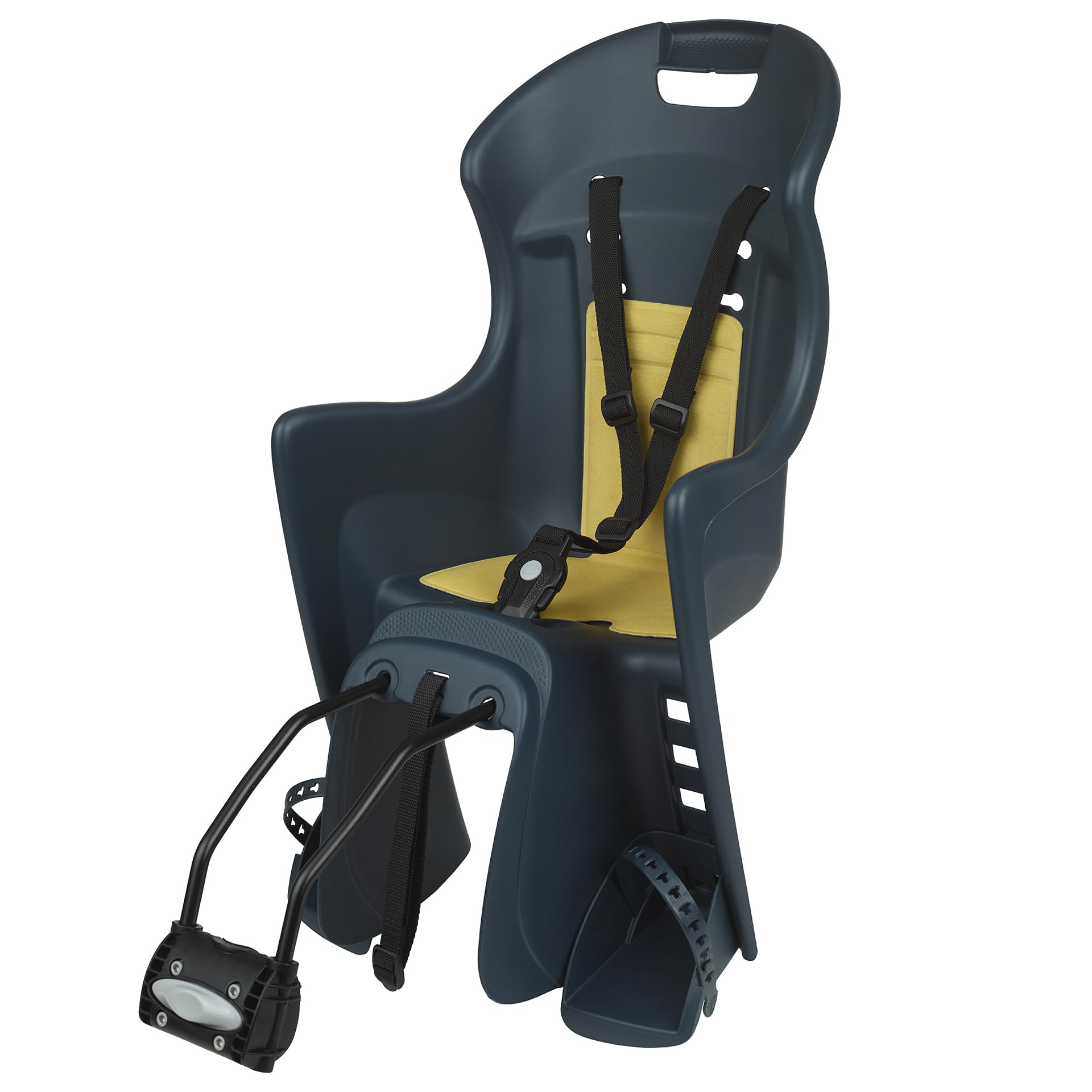 DIEFFE 8630400090 - Siège Arrière Bikey Cool FM pour Vélo avec Roues de 26'' à 29'' Convient aux Enfants de 9 à 22 Kg avec Ancrage au Cadre en Couleur Bleu Denin/Jaune