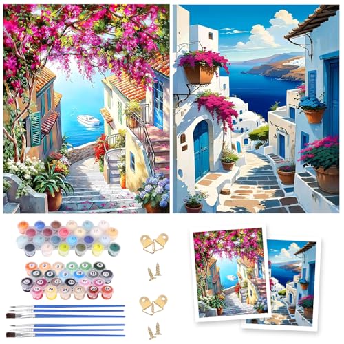 Cexovo Pintar por Numeros Adultos 2 Piezas DIY Pintura por Números con Pinceles y Pigmento Kit de Pintura al óleo de Lienzo Creativo Manualidades Kit 40 x 50cm Sin Marc (Sea View)