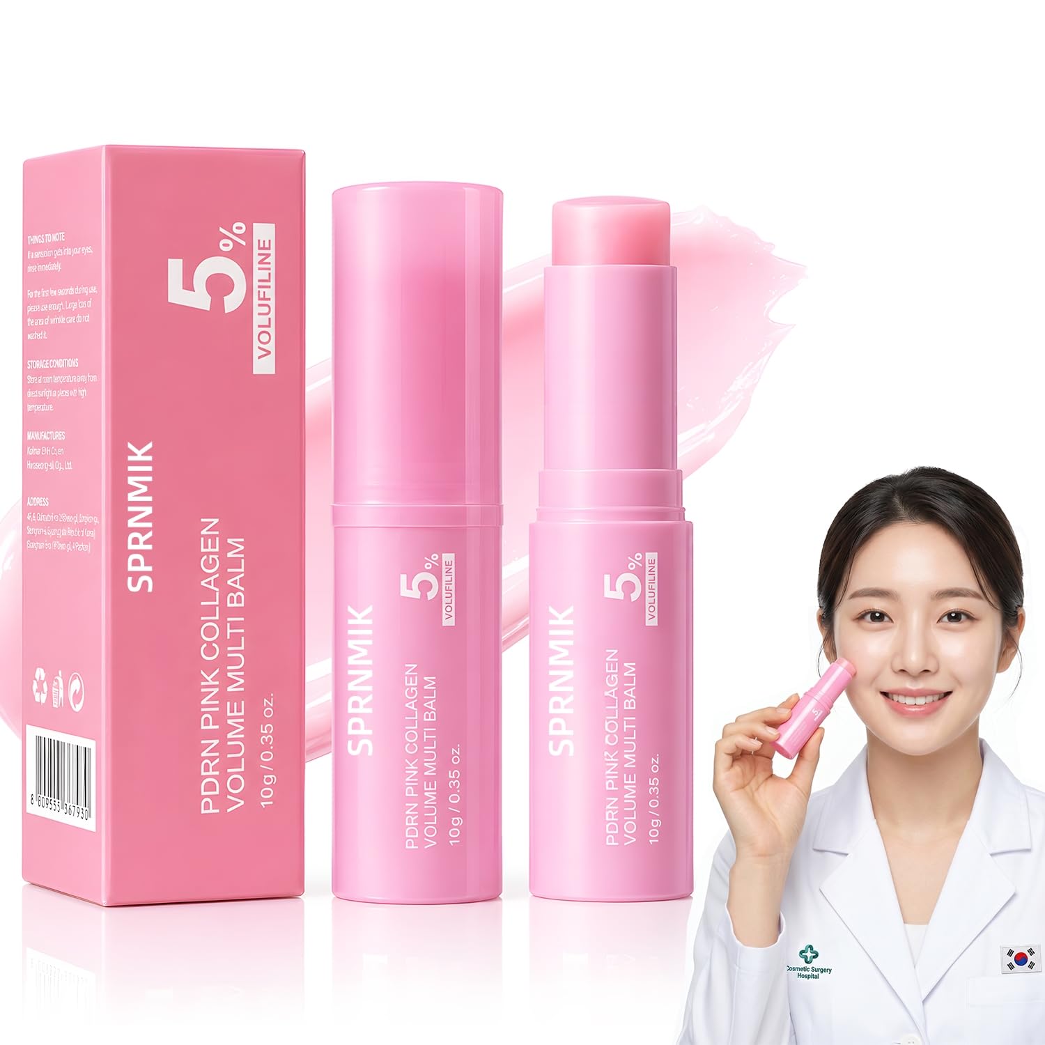 PDRN Pink Collagen Volume Multi Balm Stick, K-Beauty Skin Booster with Volufiline, Multi-use Care for Face, Neck, Under-Eyes & Forehead, Helps Hydrate & Smooth the Look of Fine Lines, 1 Packlip makeup