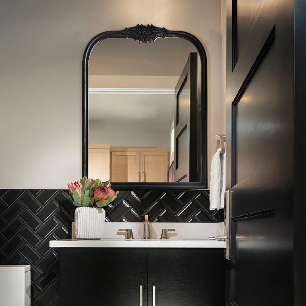 Specchio Ad Arco Nero Con Cornice In Metallo: 81,3x61 Cm, Vintage E Moderno Per Ingresso, Bagno, Soggiorno