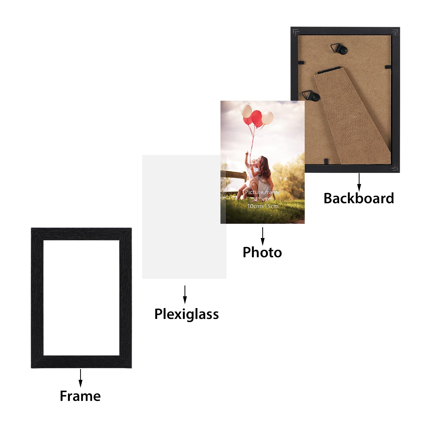 HORLIMER Cadre Photo 10x15 Lot de 15, Cadre Photo Noir en MDF pour montage mural ou pose sur la table, pour Chambre Bureau Salon et Gallerie