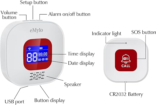 Seniors Emergency Call, Home Emergency Call, Emergency Button for Seniors, WiFi Seniors, Emergency Call Receiver x 1 + Call Button x 4, Compatible with Tuya Smart/Smart Life