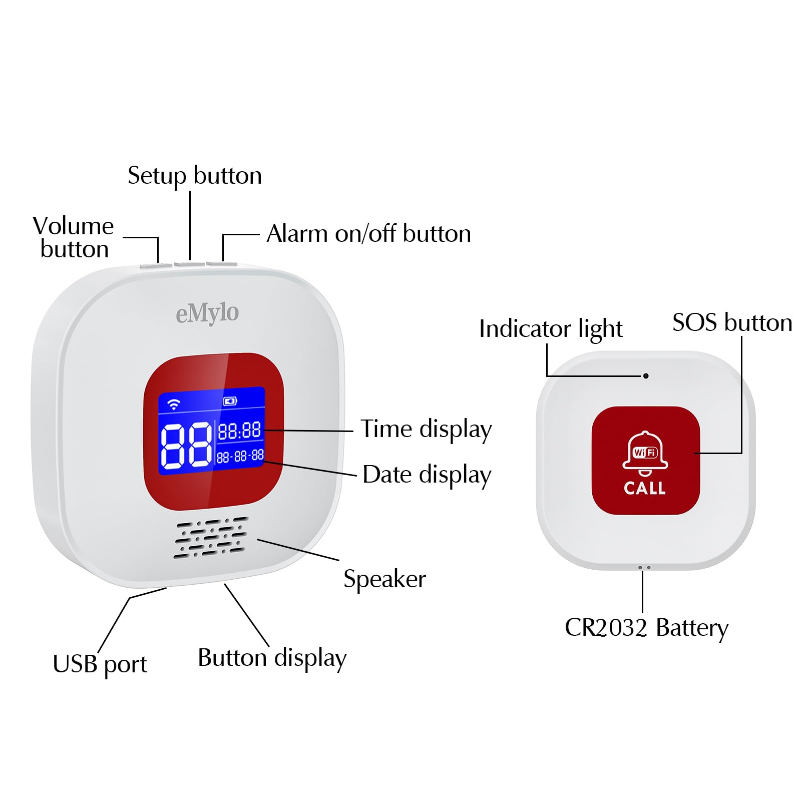 Salvavita Anziani, Pulsante Salvavita Anziani WiFi, App Tuya Smart/Smart Life per Ricevere Notifiche da Remoto (Supporto solo 2.4GHz Wi-Fi)