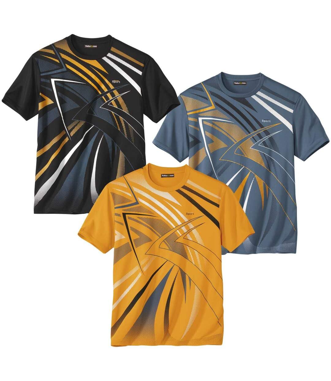 ATLAS FOR MEN - 3 Pack Men's T-Shirts - Breathable Short Sleeve Tops with Summer Prints - Activewear - UK Sizes S to 4XL