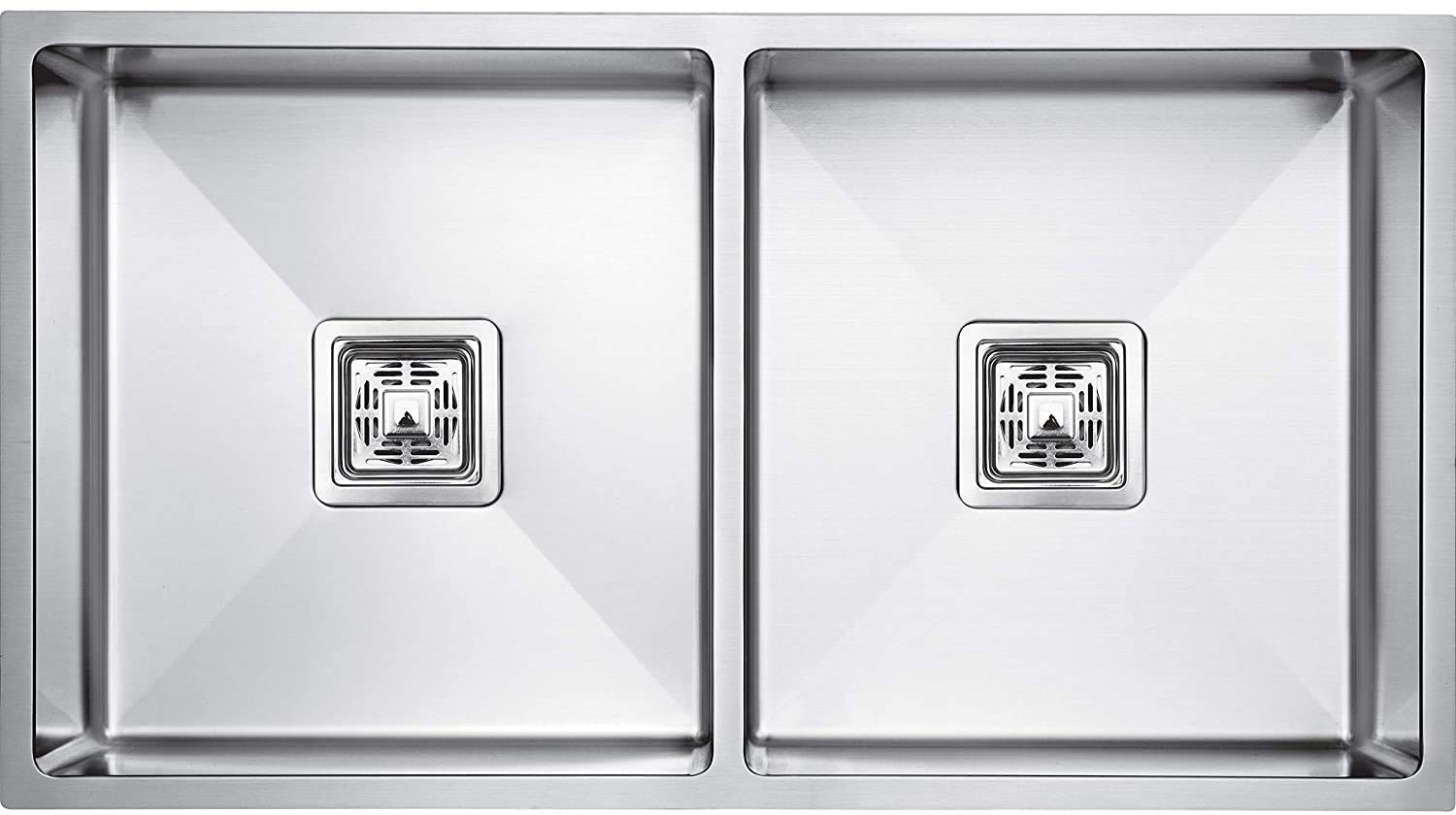 BLACKADO Double Bowl Rectangular Handmade 304 Grade Stainless Steel Drainboard Satin Finish Modular Kitchen Accessories Sinks (32x18x10")