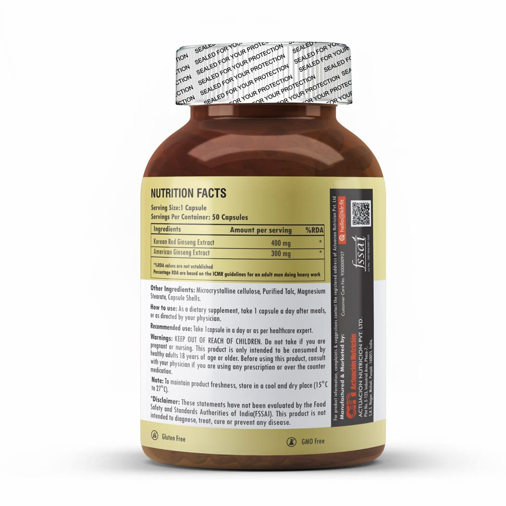 Klr.Fit's Korean Red and American Ginseng | Boosts Energy, Supports Immune System, and Reduce Stress | For Men & Women | With 20% Ginsenosides content | 50 Capsules — Amazon image 9