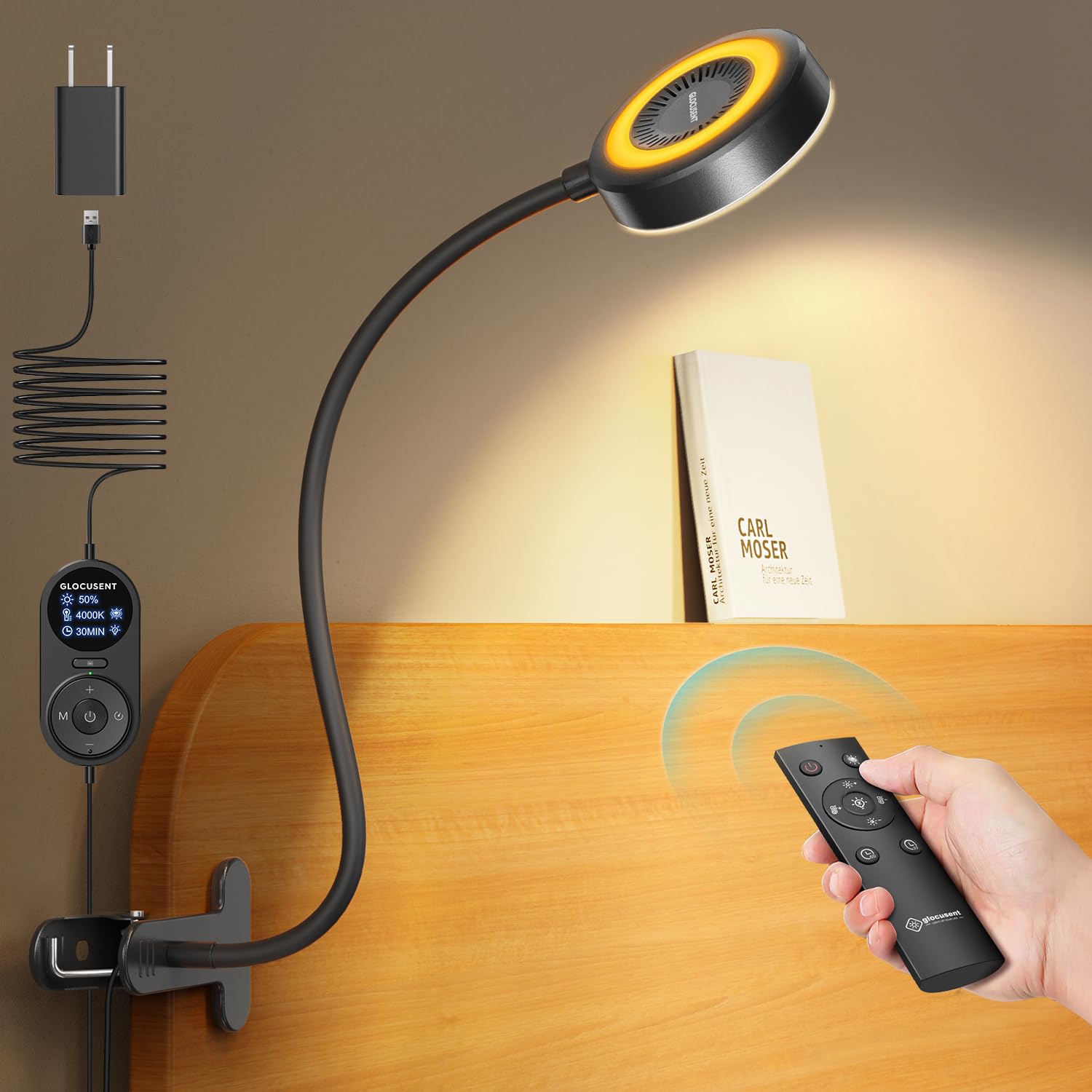 Glocusent 72LED Clip on Light with Remote, Eye Caring Reading