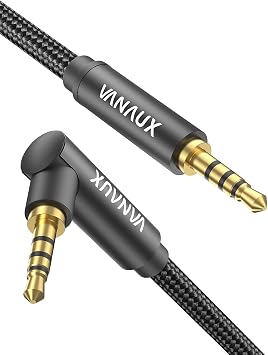 VANAUX 4 Pole AUX Cable Single Side L-Type 3.5mm TRRS Audio Cable Male to Male Earphone Jack Compatible with Smartphone/PC/TV/Monitor/Headphone/Earphone/PS4/MP3/Speaker 4 Pole/TRRS, 0.5M