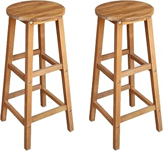 Leepesx Taburetes de Cocina 2 Unidades, Taburetes Altos De Cocina, Sillas Altas De Cocina, Silla Alta, Taburetes De Bar, Madera Maciza Acacia