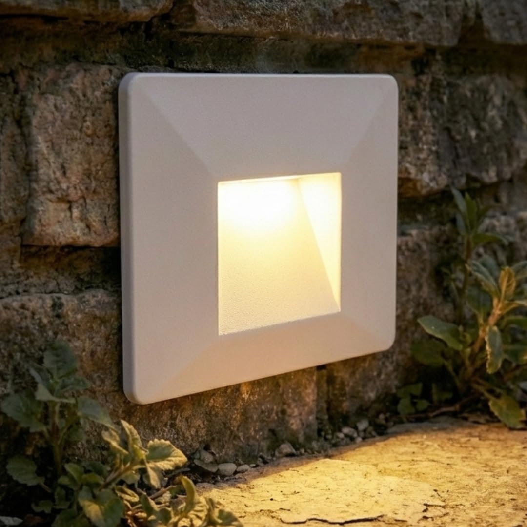 MAKA Faretto Segnapasso LED 3W IP65 da Parete 220V CCT Switch 3000K-6400K 270lm Rettangolare Luce Scala Interno Esterno Illuminazione Segnapasso Moderna (5 Pezzi)