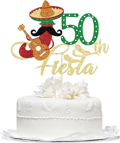 Decoración para tartas de 50 cumpleaños con purpurina para fiesta de cumpleaños de 50 años, fabulosos 40 años, decoración mexicana de fiesta de