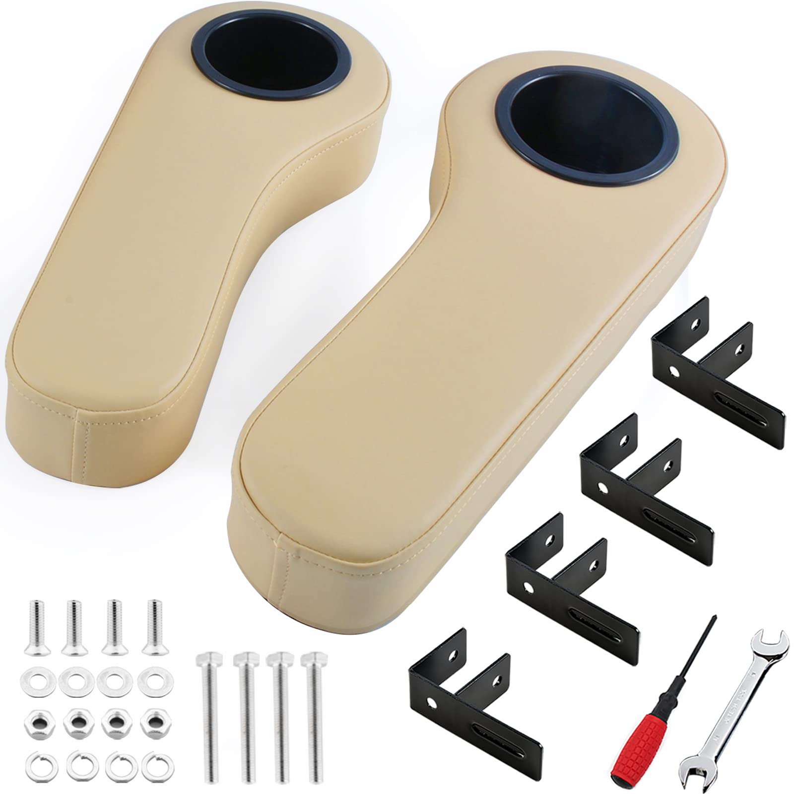 Roykaw Golf Cart Armrest with Cup Holder for EZGO Club Car Yamaha - Upgrade Support Frame/No Drilling Required - Just Only Fit 1.0" Square Tube Frame