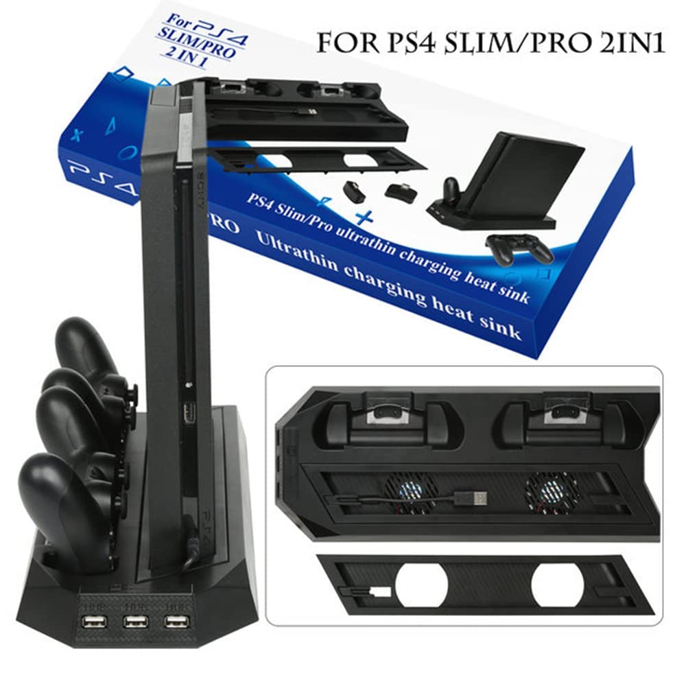 New World Vertical Stand Cooling Fan with Dual Charger Charging Dock USB Hub for Sony PS4 Slim Console