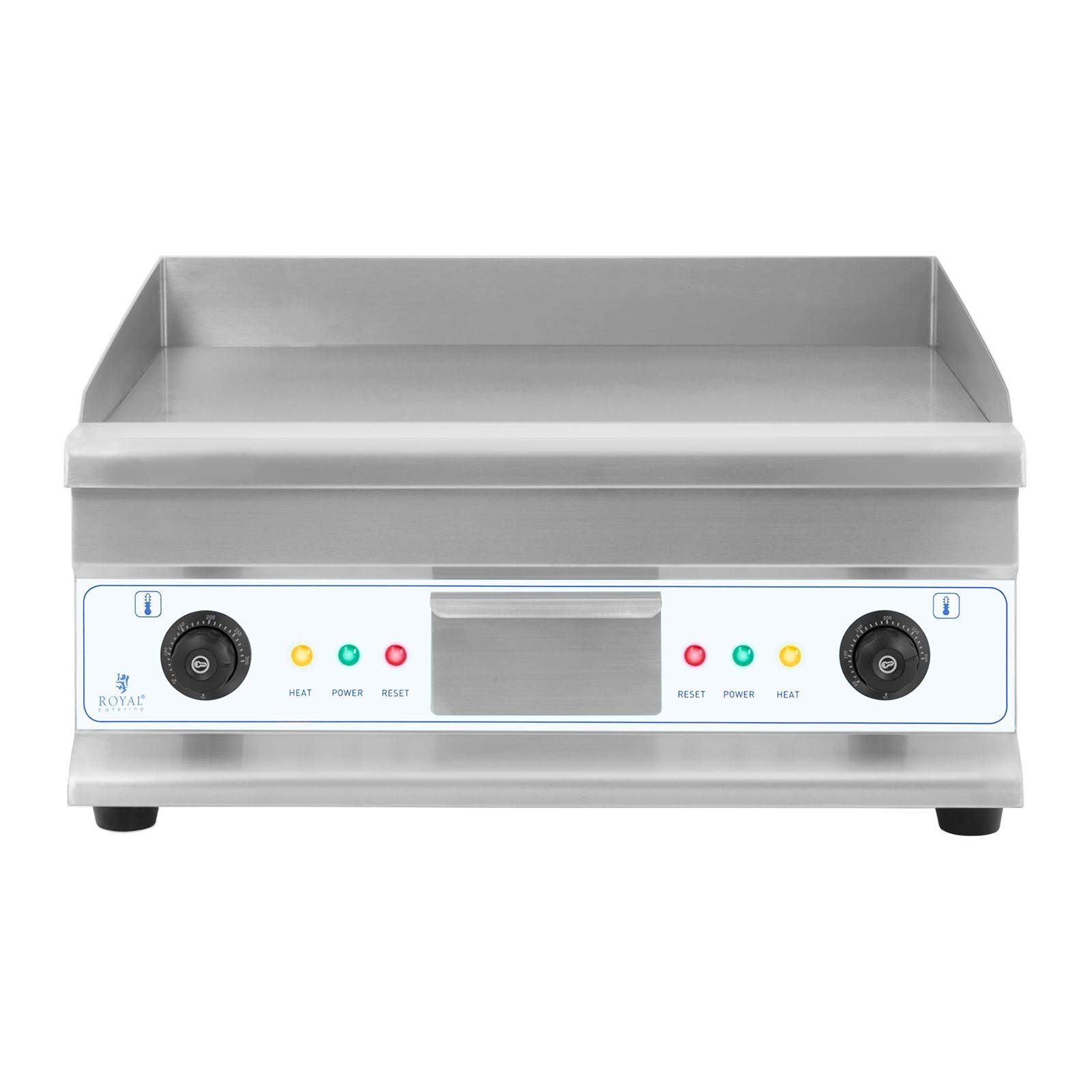 Royal Catering RCG 60H2 grill elektryczny, podwójna płyta grillowa (długość: 60 cm, 2 x 3200 W, gładka powierzchnia grzewcza, 2 strefy grzewcze, ochrona przed pryskaniem i odpływ)