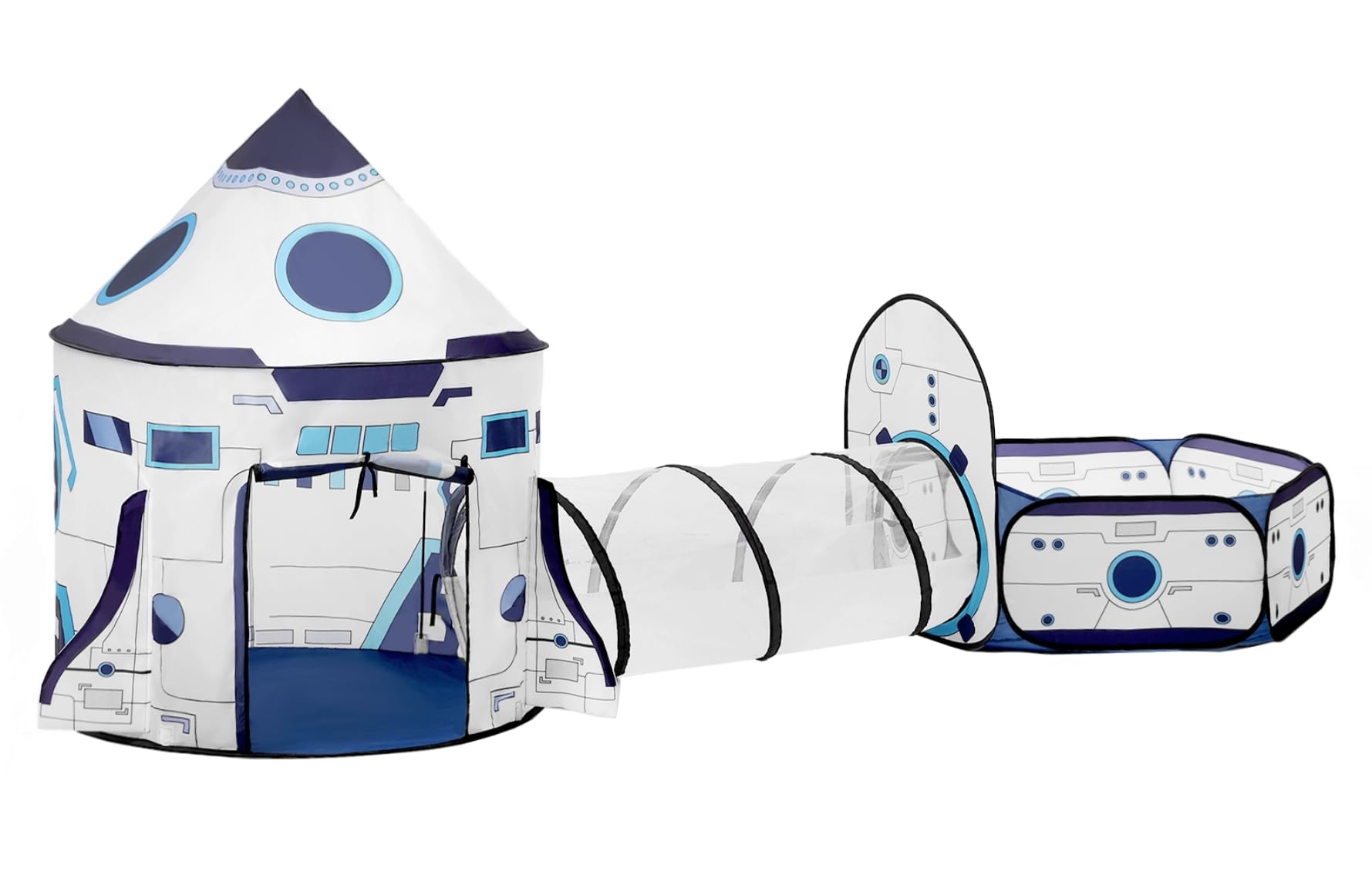 Kids Ball Pit for Play Tent: 3PC Rocket Ship Baby Gifts, Spaceship Tents and Crawl Tunnel for Toddlers, Astronaut Pop Up Playhouse Toys for Indoor Outdoor Games (White) - view 1