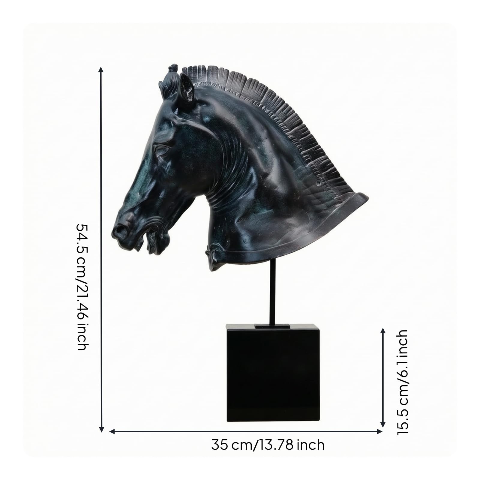 Baoblaze Escultura de Caballo Resina Busto Caballo Estatua Vintage Figura Ornamental con Tonos Oscuros y Presencia Adecuada para Sala de Estar Recibidor Estantería 35x15.5x54.5cm