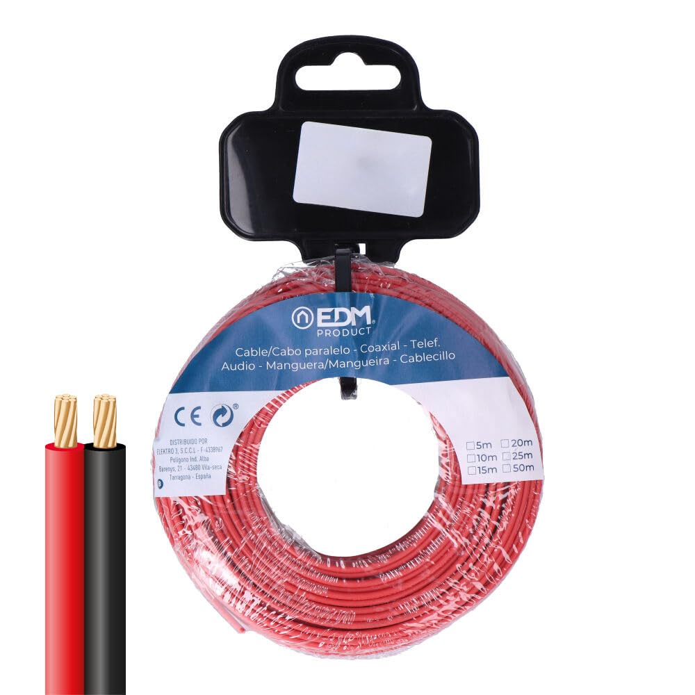 2x1.5mm Black and red Parallel Cable Reel Ideal for Audio. 10m Length, Perfect for Sound Projects and Electrical Connections. Upgrade Your Installation with Quality!
