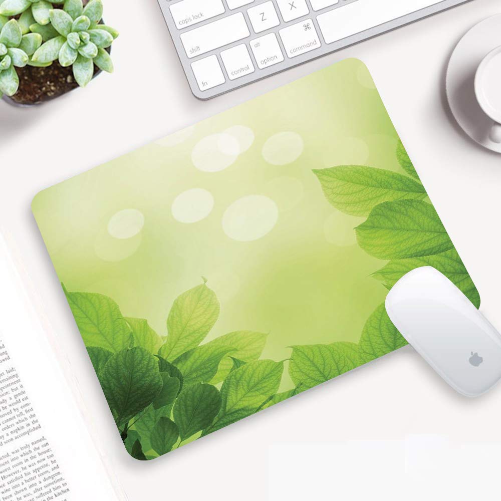 Tappetino Per Mouse Decorativo Bohemien Verde - 20,5x17,8 Cm, Base In Gomma Antiscivolo, Superficie Impermeabile In Lycra, Design A Foglie Astratte