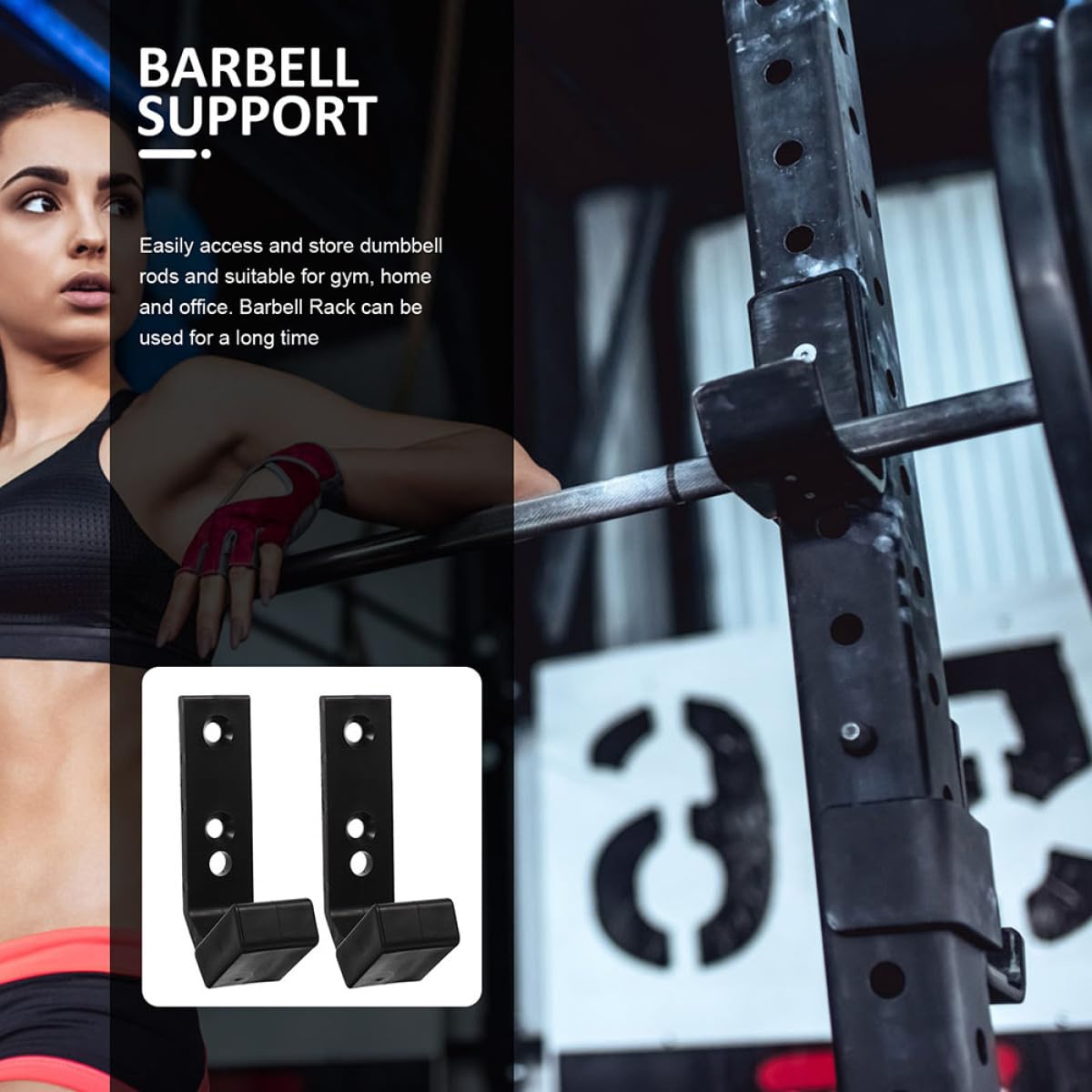 Beavorty Porta Bilanciere da Muro in PC Nero, Supporto per Pesi Palestra Leggero e Facile da Installare, Set 4 Pezzi per Garage Gym e Uso Commerciale