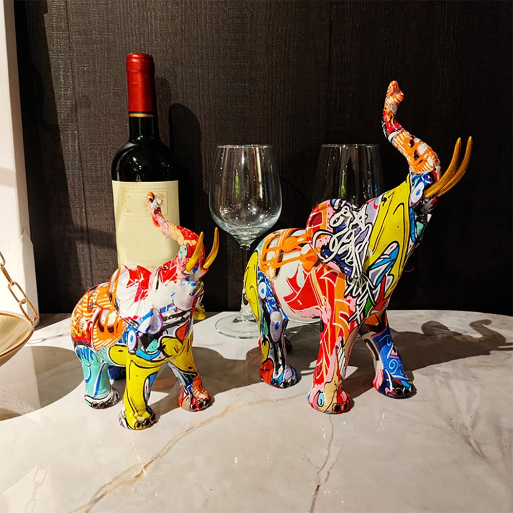 Pittura Graffiti Elefante Scultura Figurina Arte Colorata Statua di Elefante Resina Creativa Statua Animale Decor C