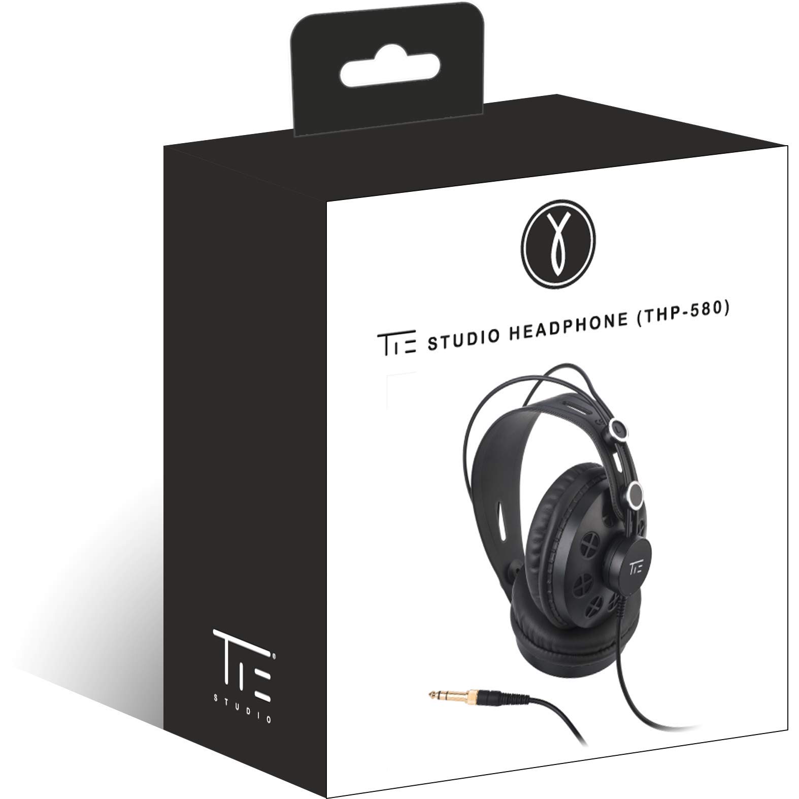 TIE Studio Kopfhörer halboffen ohrumschließend für Rundfunk-, Tonstudio-, Podcast- und Multimedia-Anwendungen (3m, 3,5mm Klinkenstecker, 6,3 mm Schraubadapter), Schwarz