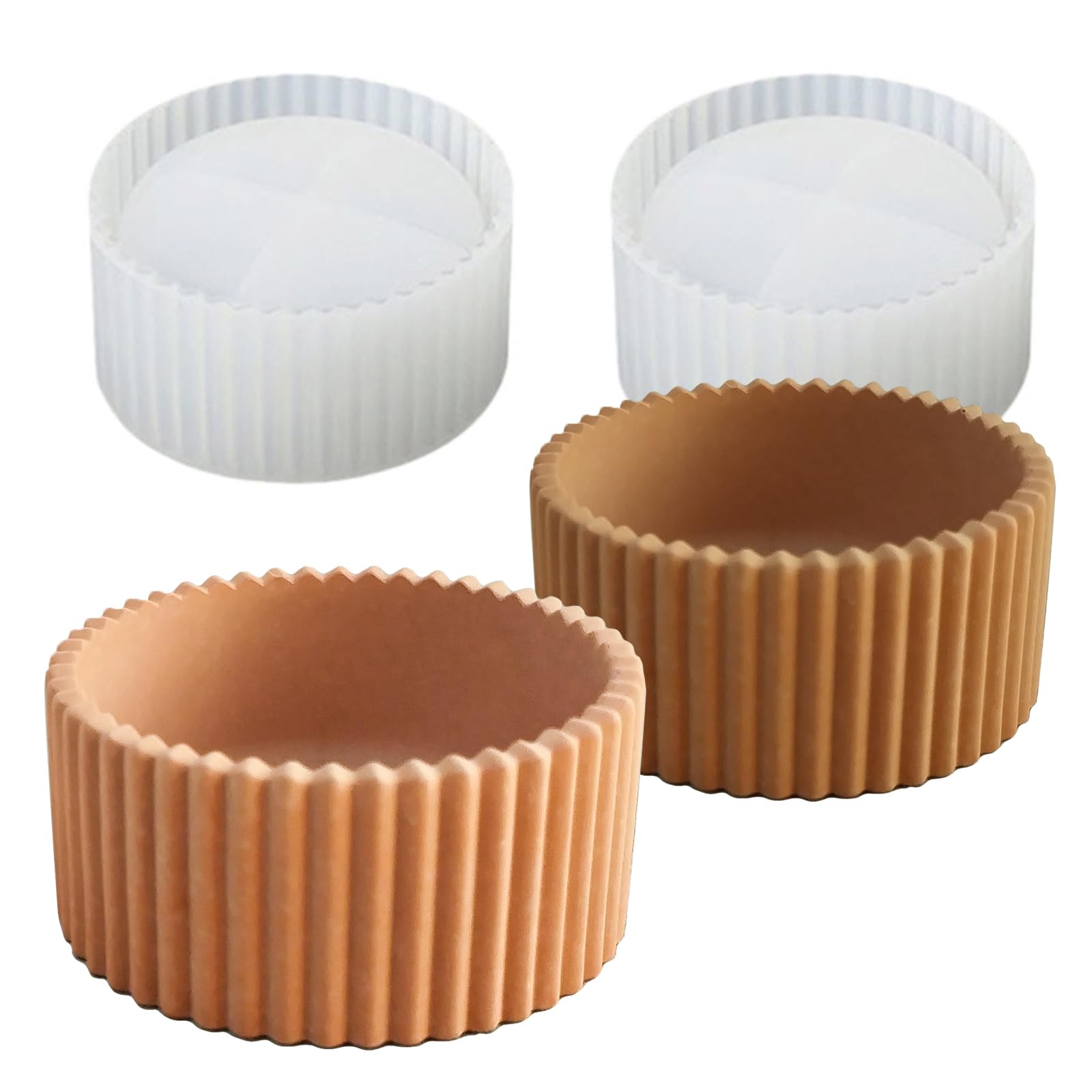 Photo 1 of ***MISSING PARTS***Wehous 2PCS Round Candle Holder Molds, Striped Storage Box Jar Plant Pot Silicone Molds for Epoxy Resin Concrete Cement Plaster, Container Trinket Tray Jewelry Holder Craft Mould DIY Home Ornament