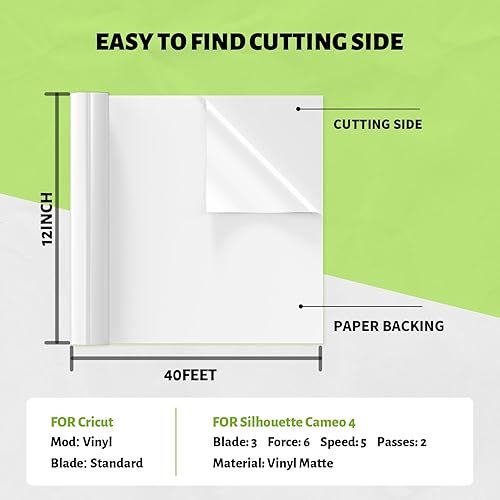 Miniatura 2 de Rollo de vinilo permanente blanco para Cricut Silhouette, vinilo adhesivo blanco de 12 pulgadas x 40 pies para todos los cortadores de máquinas de