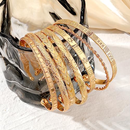 KISS WIFE Gold Bangles for Women, Open Adjustable Bangle Bracelets, Multi Layer Stackable Cuff Bracelet Set, Fashion Accessories Costume Jewelry Gift for Women4