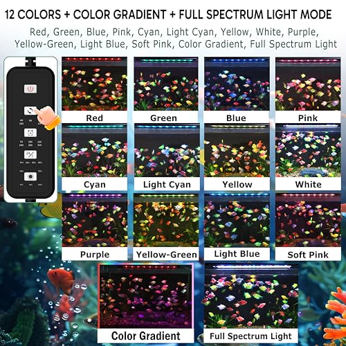 Image of 24 /7 LED Aquarium Light for 18-24 Inch Plant & Fish Tank, 12-Color & Gradient & Full Spectrum with Auto On /Off, Brightness, Sunrise-Daylight-Moonlight, Extendable Brackets for Freshwater IP68