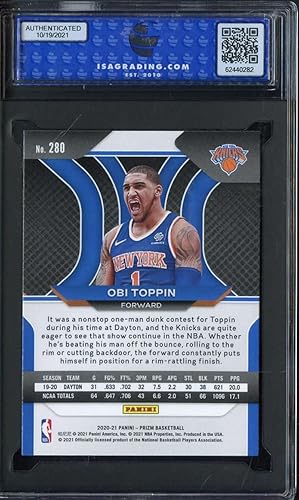 Miniatura 2 de 2020-21 PANINI PRIZM #280 OBI TOPPIN ISA 10 (RC) KNICKS