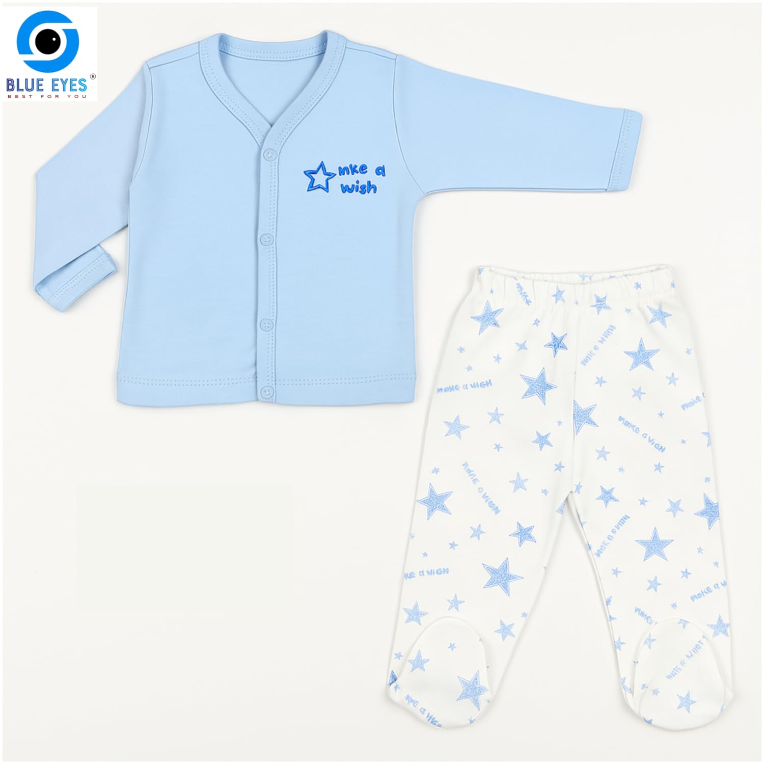 Blue Eyes Baby Geschenk Set Junge – 8-teiliges Neugeborenen Geschenkset aus 100% Baumwolle, Erstausstattung zur Geburt 0–4 Monate (Stern Blau)