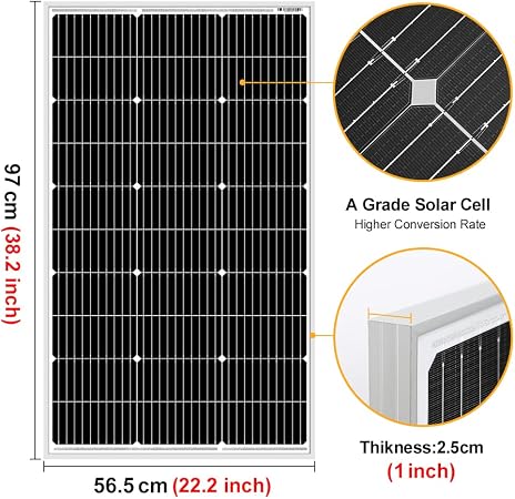 DOKIO Pannello Solare 100W 12V Monocristallino Fotovoltaico Impianto Camper Casa Baita