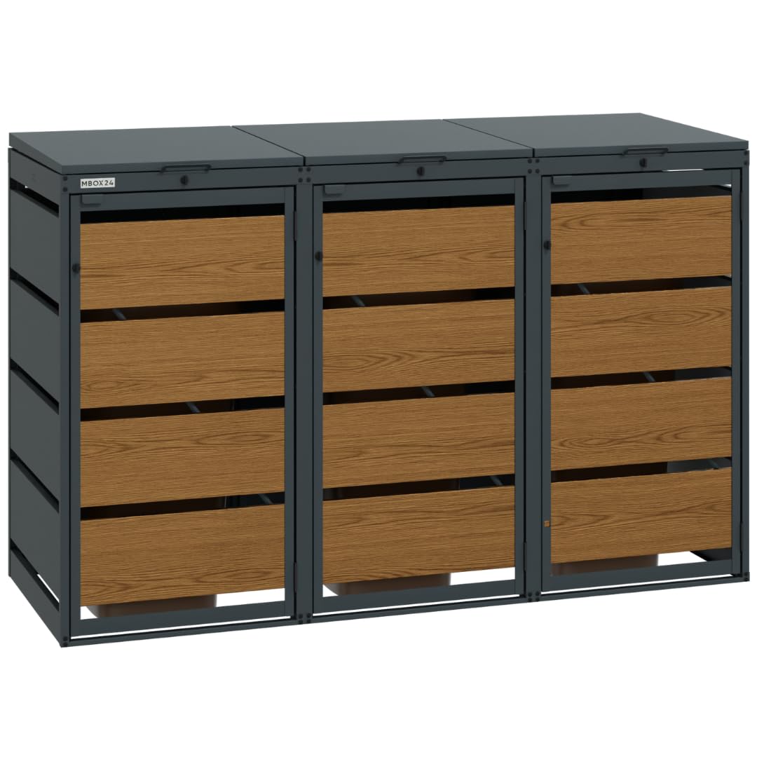 Mülltonnenbox 3er für 120 Liter Mülltonne | Golden Oak | Mülltonnenverkleidung | Mülltonnenhaus | Box für Mülltonnen | Mülltonnenunterstand | Mülltonneneinhausung