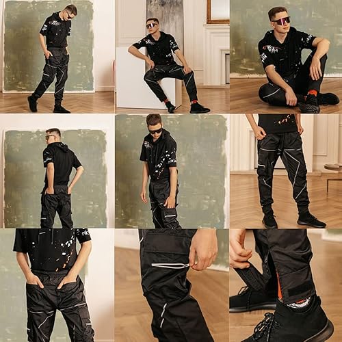 Miniatura 6 de Pantalones cargo para hombre, hip hop, techwear, harem, pantalones deportivos con bolsillos, para correr, punk