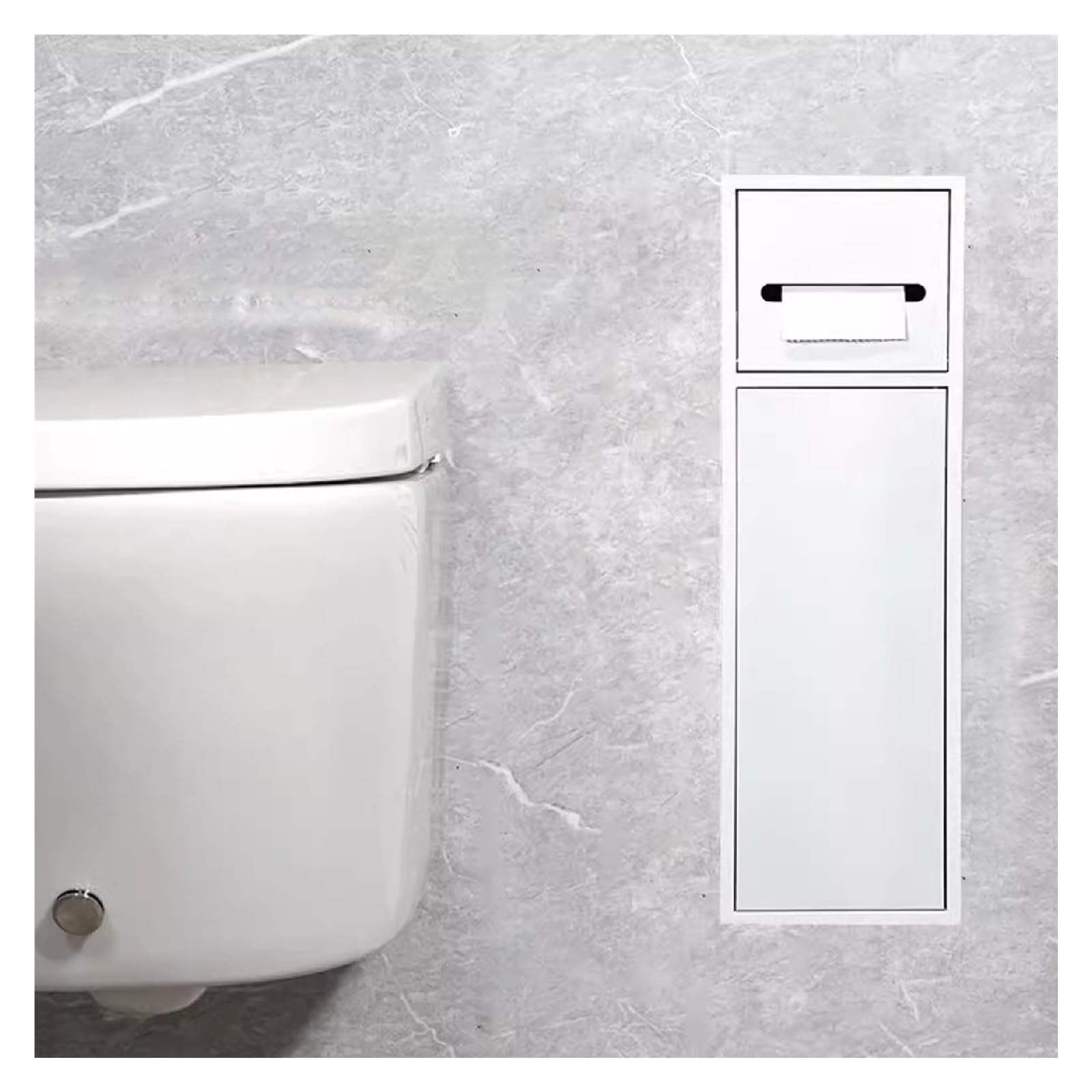 QUSYZD Toilet Roll Holder Stainless Steel Bathroom Niche with Embedded Storage Rack - Wall-Inserted Recessed Shelf for Toilet Brush in Bathroom Hotel,White-66x20x,White-66x20x14cm