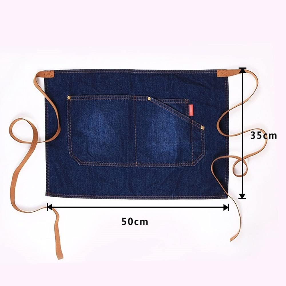 Aprons With Pockets WEEYI Chef Bar Pub Kitchen Denim Bow Short Half Waist Apron Cafe Server Waiter Waitress Cooking Work Apron For Women Men Apron