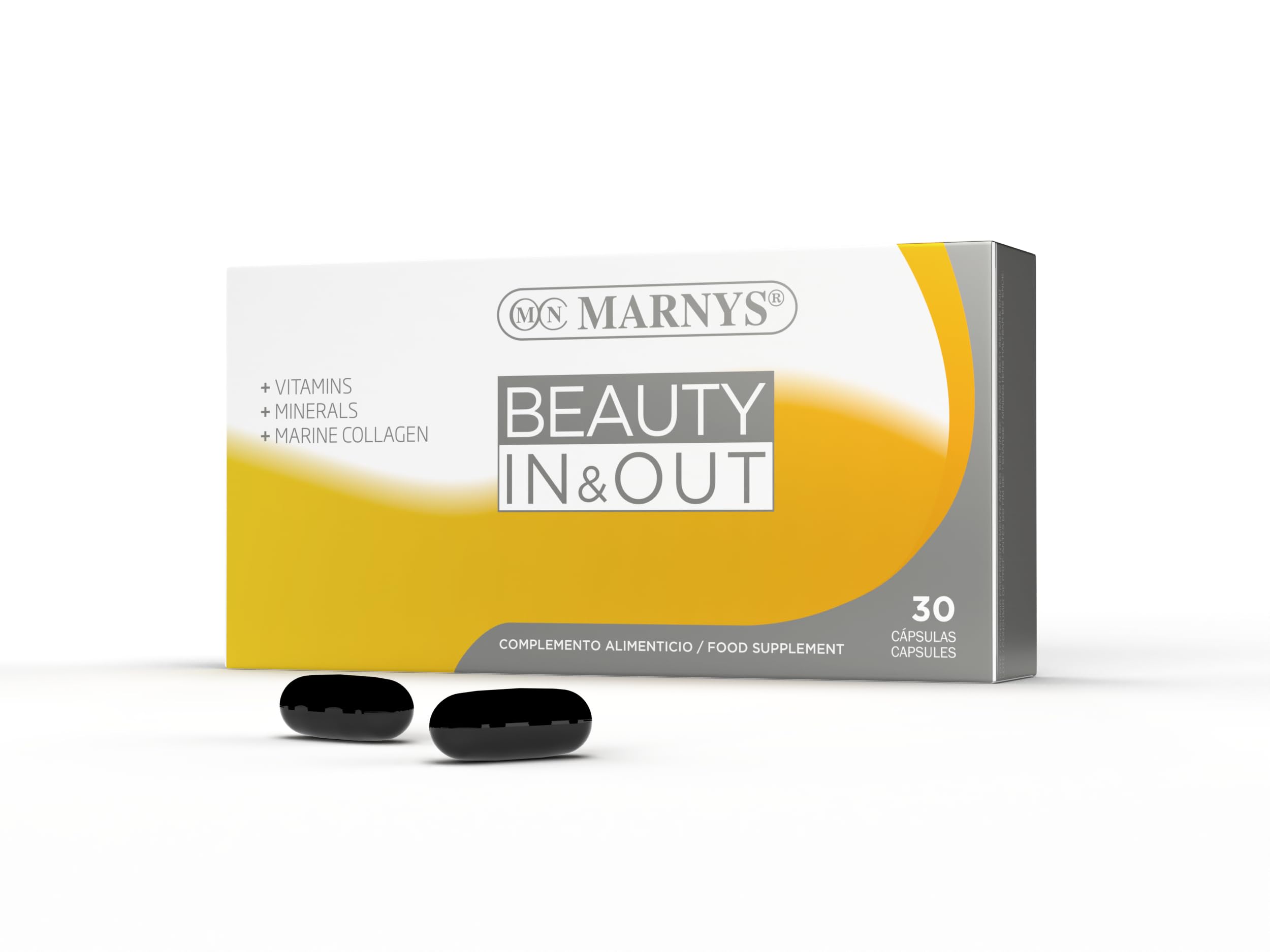 MARNYS Beauty In & Out Capsules, Pack of 30, Omega 3-6-9, Biotin, Zinc, Marine Collagen & Vitamins Nutricosmetic Food Supplement for Healthy Skin, Hair & Nails from Within